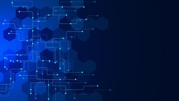 Abstract futuristic technology with connecting dots lines and hexagons. Digital networking, big data visualization and communication concept background. Vector illustration.