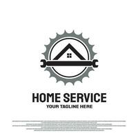 hogar Servicio logo diseño con engranajes y llave inglesa concepto. máquina Ingenieria signo. vector tecnología icono