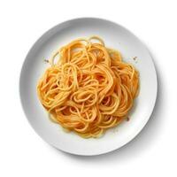 Food photography of Spaghetti on plate isolated on white background. Generative AI photo