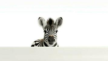 Photo of a cute zebra on white background. Created by Generative AI