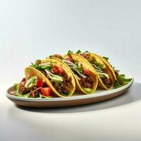 Food photography of Tacos on plate isolated on white background. Generative AI photo