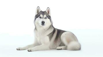 foto de un siberiano fornido en blanco antecedentes. generativo ai