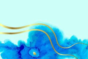 Blue and Gold Wave Artwork Watercolor Template. vector