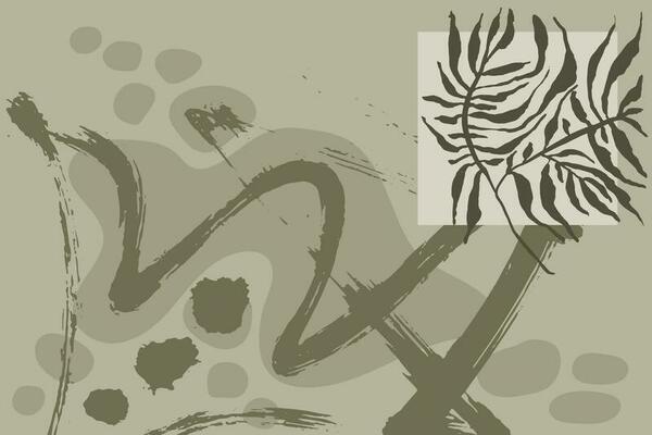 Grunge Dry Brush Abstract Contemporary Light Beige Leaves Pattern
