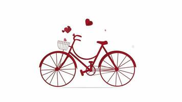 animato rosso bicicletta e amore cuori volante a partire dal bicicletta cestino e manoscritto animato testo contento San Valentino giorno isolato su bianca sfondo. animato bicicletta iscrizione a partire dal Giusto. video