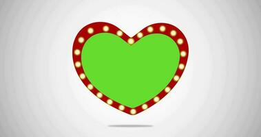 Valentines Day. Red heart with glowing lights on white background, retro light sign. Heart shape. Coming towards the camera. Green screen animation. video