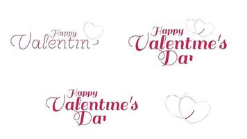 Happy Valentine's Day text animation collection. Animated hand drawn red heart and Valentine's day greeting isolated on white background. video