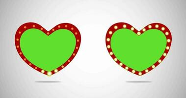 Due rosso cuore con diverso luci lampeggiante animazione su bianca sfondo, verde schermo video