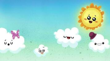 Scene of the Sun smiling while the clouds pass in front of him. adorable characters video