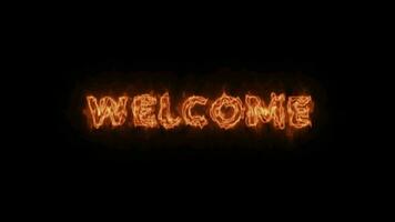 Bienvenido letras animación con fuego texto efecto, Bienvenido texto antorcha fuego ligero. video