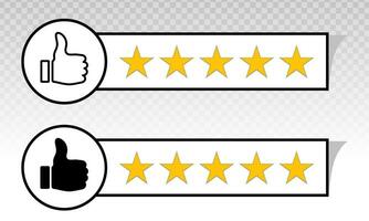 Product rating icons or customer services reviews with five gold star shapes for apps and websites vector