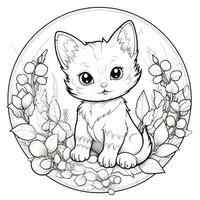 Floral Cat Coloring Pages photo