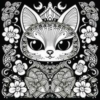 Floral Cat Coloring Pages photo