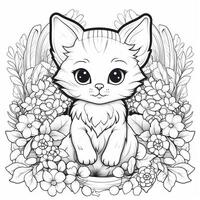 Floral Cat Coloring Pages photo