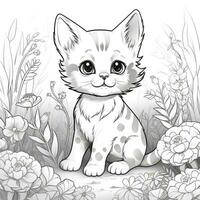 Floral Cat Coloring Pages photo