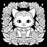 Floral Cat Coloring Pages photo