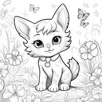 Floral Cat Coloring Pages photo