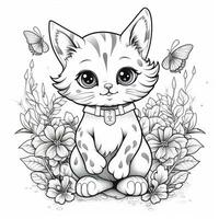 Floral Cat Coloring Pages photo