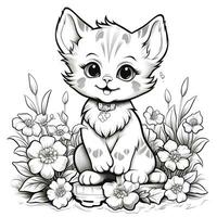 Floral Cat Coloring Pages photo