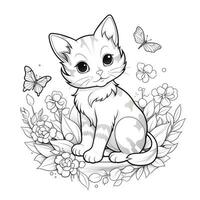 Floral Cat Coloring Pages photo