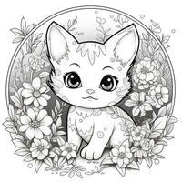 Floral Cat Coloring Pages photo