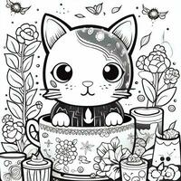 Floral Cat Coloring Pages photo