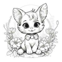 Floral Cat Coloring Pages photo