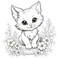 Floral Cat Coloring Pages photo