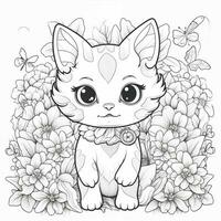 Floral Cat Coloring Pages photo