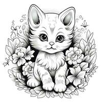 Floral Cat Coloring Pages photo