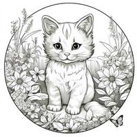 Floral Cat Coloring Pages photo