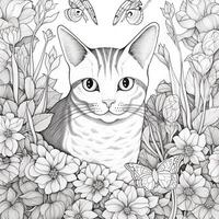 Floral Cat Coloring Pages photo