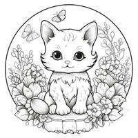 Floral Cat Coloring Pages photo