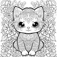 Floral Cat Coloring Pages photo