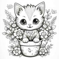 Floral Cat Coloring Pages photo