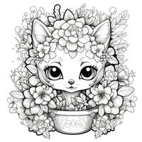 Floral Cat Coloring Pages photo