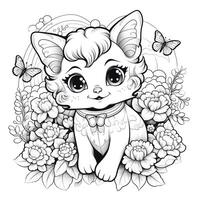 Floral Cat Coloring Pages photo