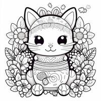 Floral Cat Coloring Pages photo