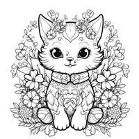 Floral Cat Coloring Pages photo