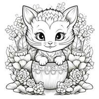 Floral Cat Coloring Pages photo