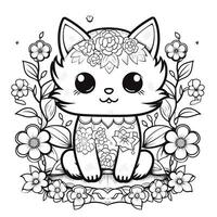 Floral Cat Coloring Pages photo