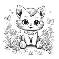 Floral Cat Coloring Pages photo