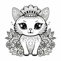 Floral Cat Coloring Pages photo