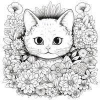 Floral Cat Coloring Pages photo