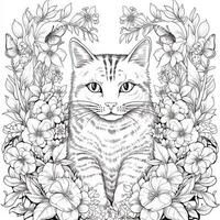 Floral Cat Coloring Pages photo