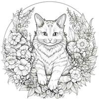 Floral Cat Coloring Pages photo