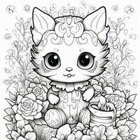 Floral Cat Coloring Pages photo