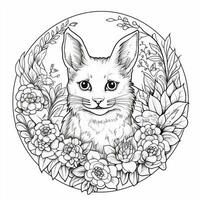 Floral Cat Coloring Pages photo