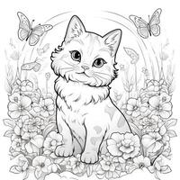 Floral Cat Coloring Pages photo