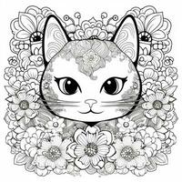 Floral Cat Coloring Pages photo